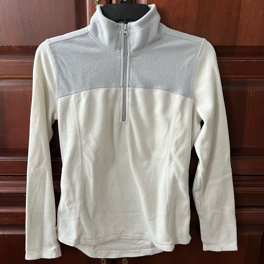 Old Navy White & Light Gray Half-Zip Long Sleeve Performance Fleece Sweater XS